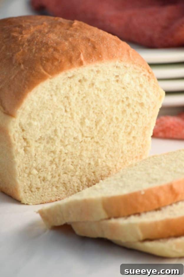 Beginner-Friendly Easy White Bread Recipe Classic and fluffy Easy White Bread loaf, sliced for sandwiches