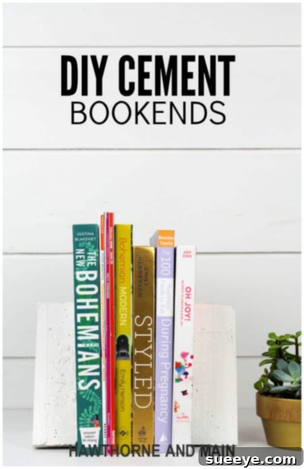 DIY Cement Bookends for White Home Libraries