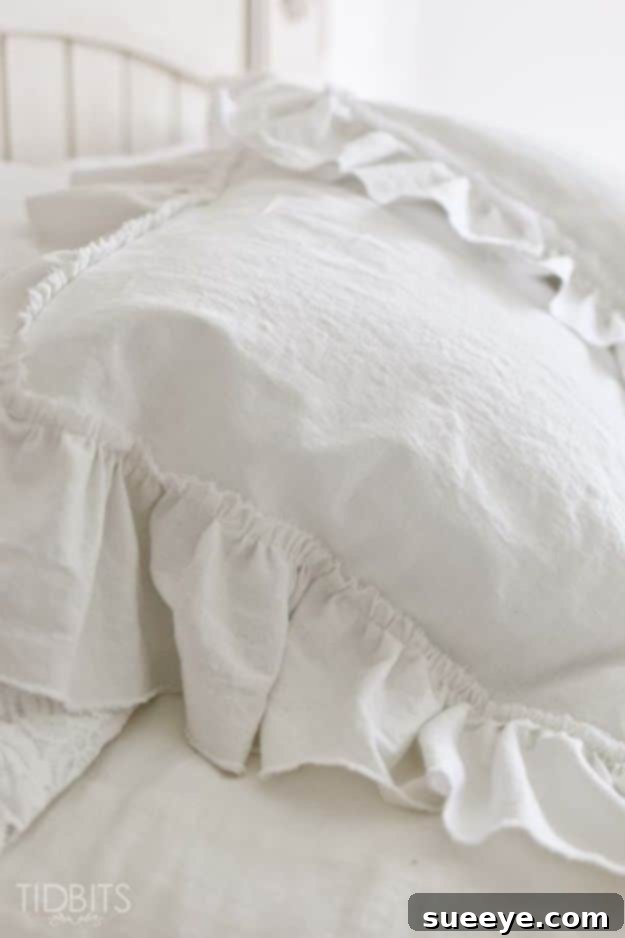 DIY Ruffle Pillow Sham for White Bedroom Decor