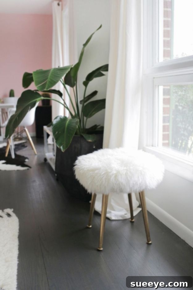 DIY White Furry Stool for Cozy Interiors