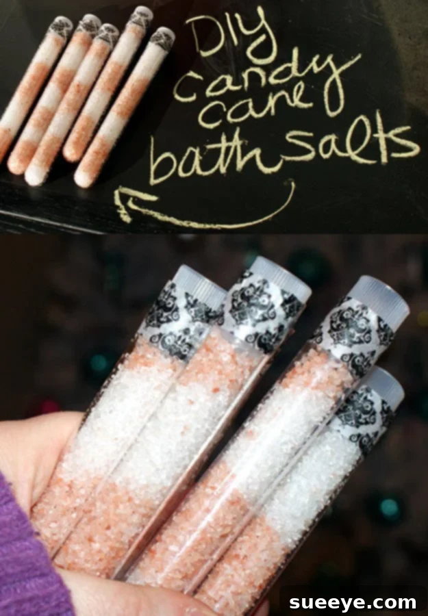 Fun Homemade Gifts for Friends | Cute DIY Stocking Stuffers for Christmas | Easy DIY Crafts Ideas | DIY-Natural-Candy-Cane-Bath-Salts #diy #diychristmas DIY Natural Candy Cane Bath Salts | Relaxing Homemade Spa Gifts | Peppermint Christmas Stocking Stuffer #diy #diychristmas