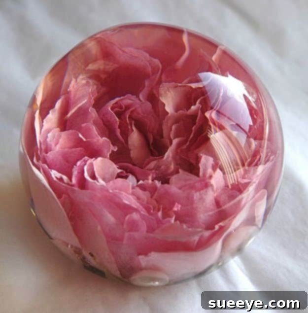 Bouquet Of Flowers Preserved in Resin Beautiful bouquet of flowers expertly preserved in clear resin, creating a timeless keepsake or decorative art piece.