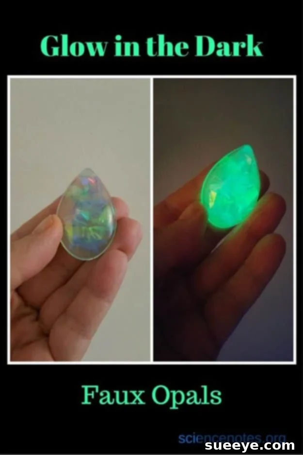 Glow in the Dark Faux Opals Mesmerizing glow-in-the-dark faux opals made with resin, offering a magical and luminous effect for unique jewelry or decorations.