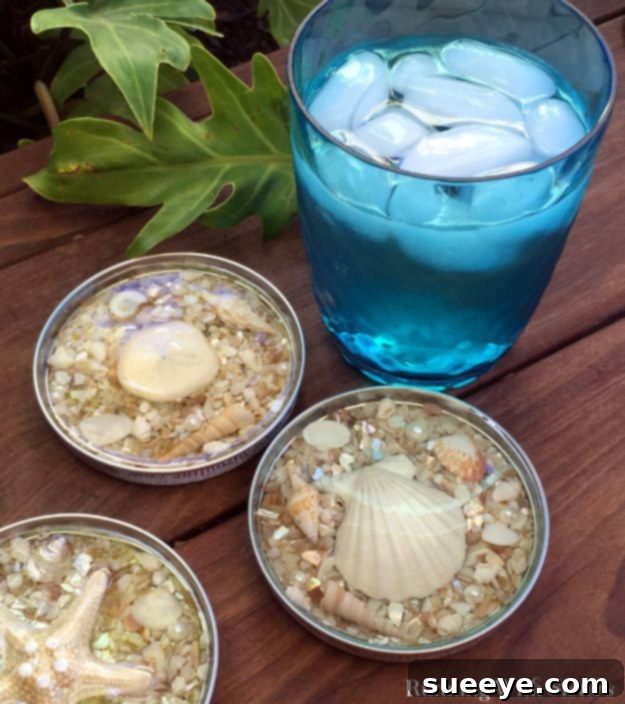 Seashell Coasters Made With Resin Ocean-inspired seashell coasters crafted with clear resin, bringing a touch of the beach to your home decor.