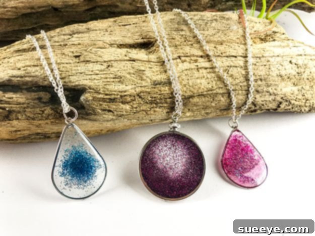 Floating Glitter Necklace Using Resin Enchanting floating glitter necklace crafted with resin, perfect for a whimsical and personalized jewelry statement.