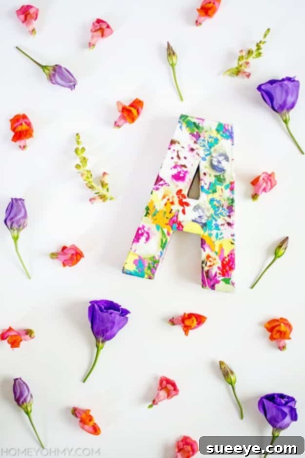 DIY floral monogram letter crafted with Dollar Tree supplies