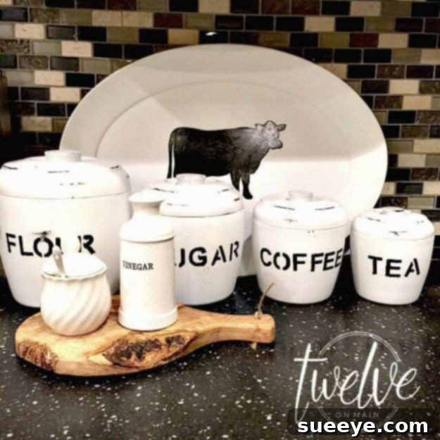 Thrift Store Farmhouse Canisters DIY farmhouse canisters using thrift store finds and Dollar Tree accents