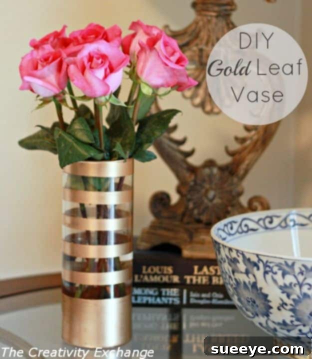 DIY Gold Leaf Vase DIY gold leaf vase created with Dollar Tree glass vases