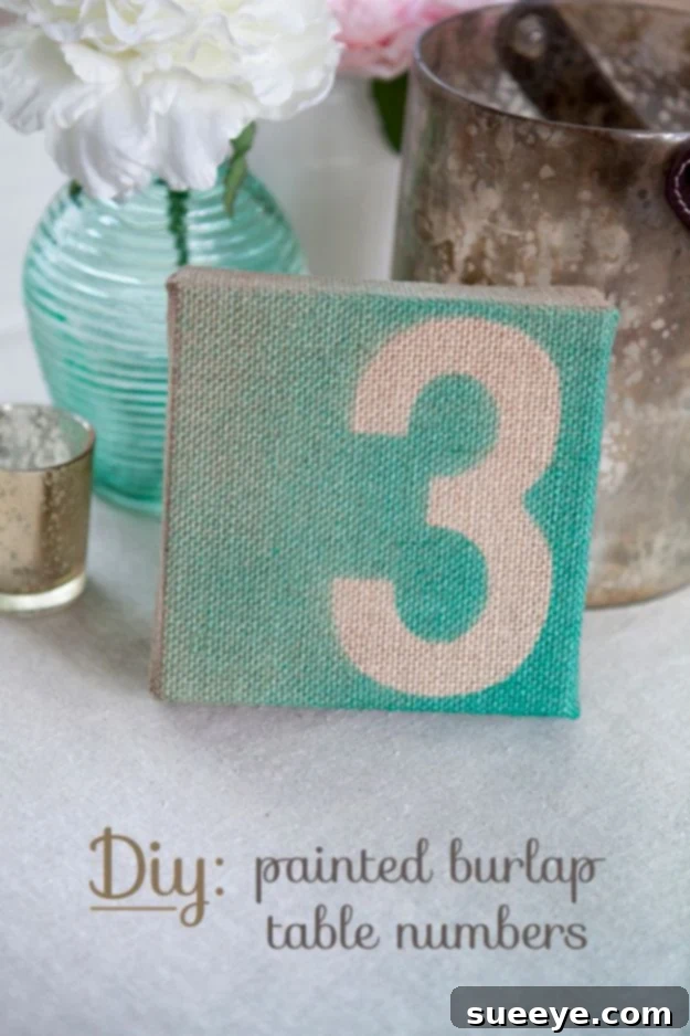 DIY Painted Burlap Table Numbers for Rustic Wedding