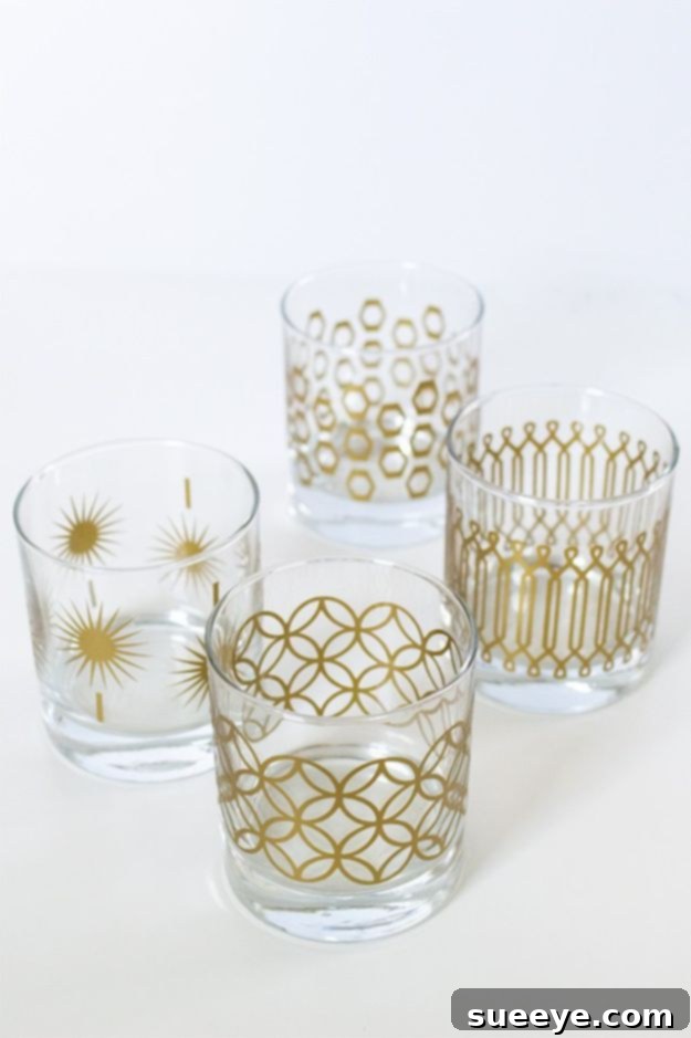 DIY Metallic Print Glassware - Chic Kitchen Gift DIY metallic print glassware, adding elegance to everyday items