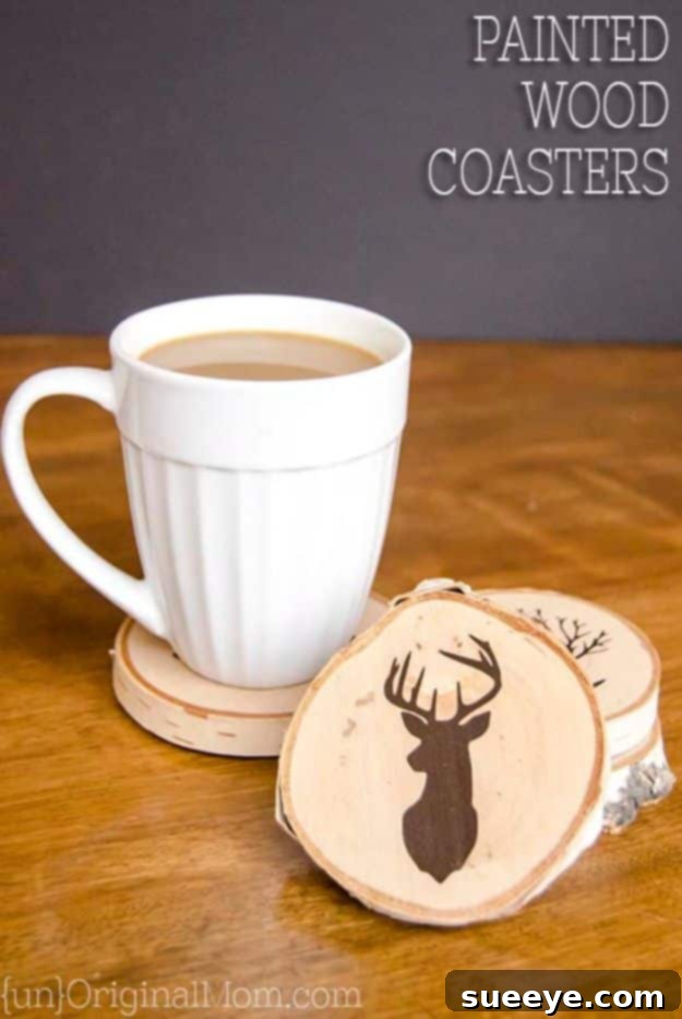 DIY Painted Wood Slice Coasters - Natural Home Gift DIY painted wood slice coasters, a rustic and personalized gift