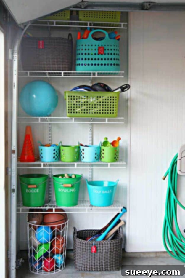 DIY garage toy organization for kids' outdoor gear