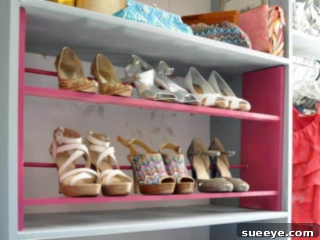 Clever DIY Shoe Storage Solutions 5 Customizable shoe rack built specifically for closet interiors
