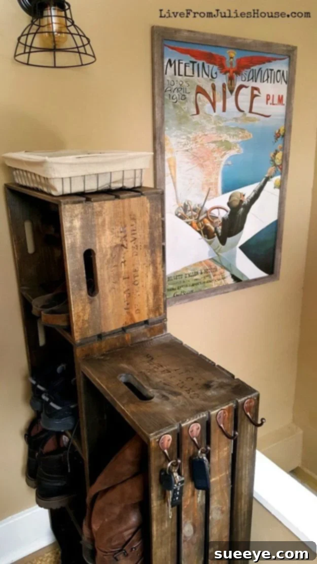 Clever DIY Shoe Storage Solutions 3 Modular shoe storage system made from wooden crates