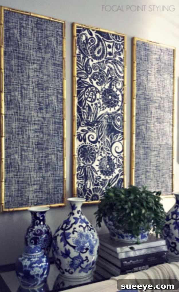 DIY Indigo Wall Art with Framed Fabric for a chic and affordable home decor upgrade