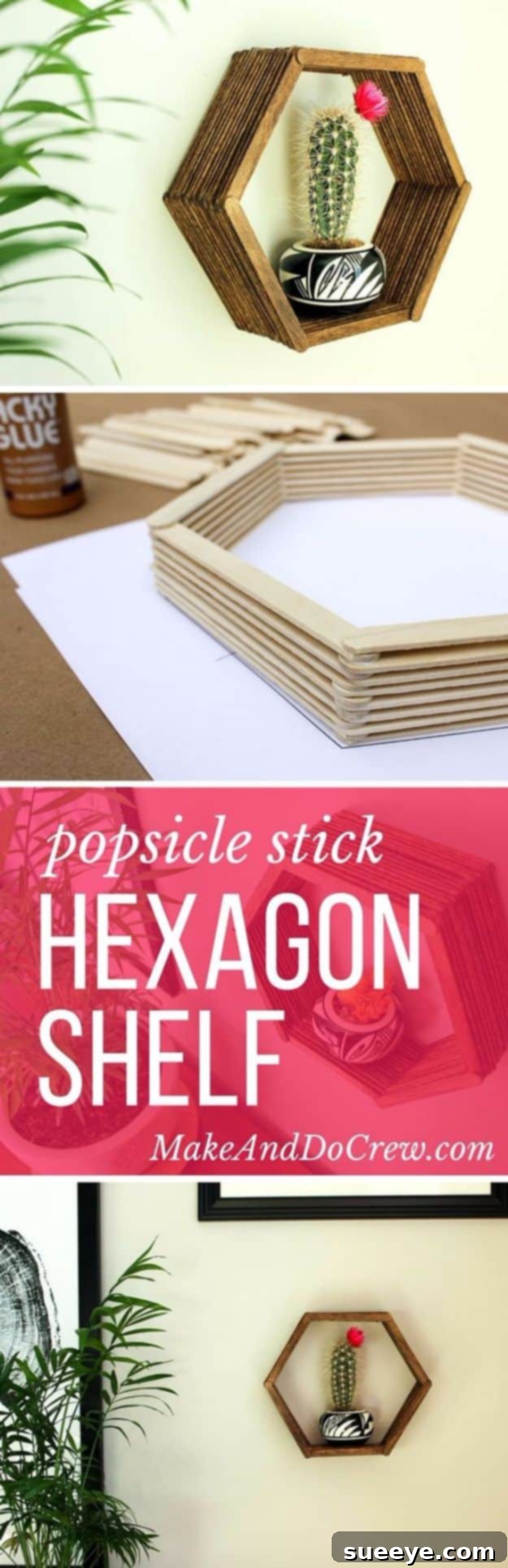Hexagon Shelf Art from Popsicle Sticks: Functional Decor DIY Clever DIY Popsicle Stick Hexagon Shelf, both art and storage