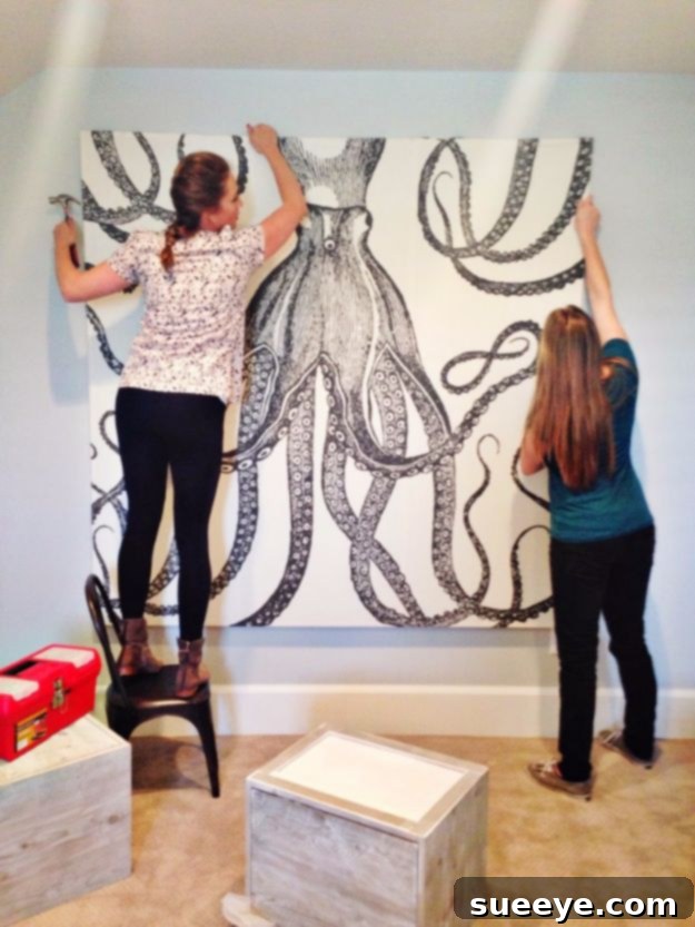 DIY Large Scale Art from a Shower Curtain Ingenious Shower Curtain into Large Wall Art, an affordable solution for big spaces