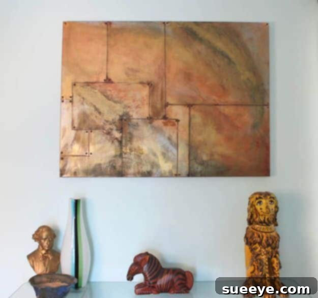 Faux Oxidized Copper Art: Industrial Chic DIY Distinguished DIY Oxidized Copper Painting with unique patinas