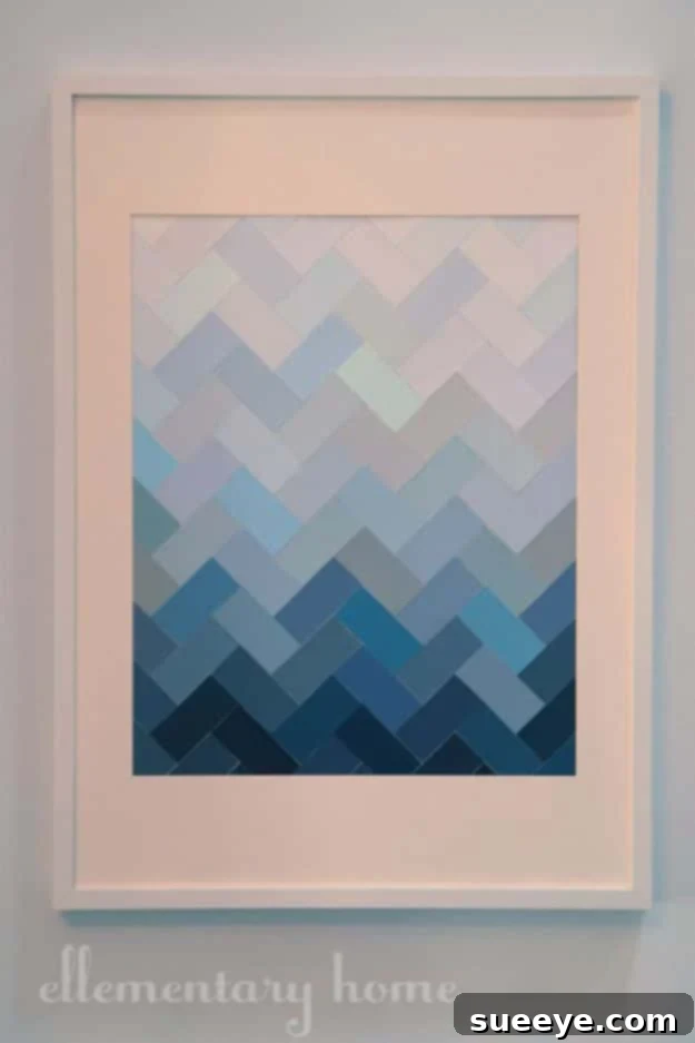 DIY Paint Chip Ombre Herringbone Art, a creative and free decor idea