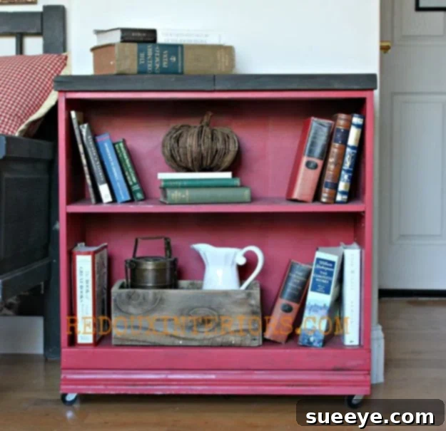 DIY Bookshelf Makeover with Wheels for Mobile Storage