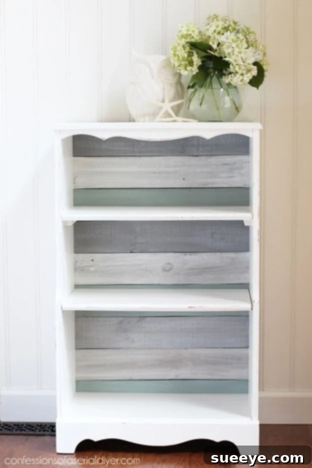 Farmhouse Style Shiplap Bookcase Makeover for Living Room or Bedroom