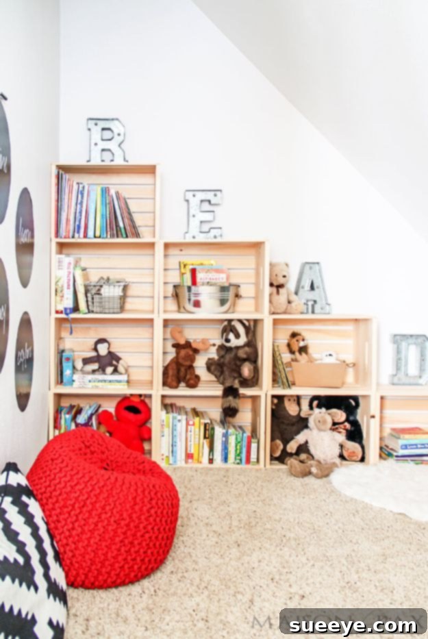 Easy DIY Stepped Crate Bookshelf for Kids' Playroom and Reading Nook