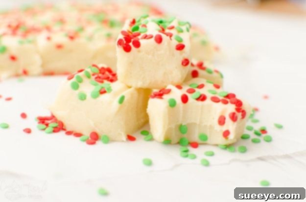 No Bake Desserts | Sugar Cookie Fudge - Quick Dessert Ideas and Easy Sweets You Can Make Without Baking - Healthy Cookies and Pie Sweet and festive Sugar Cookie Fudge, a delightful no-bake treat perfect for holidays.