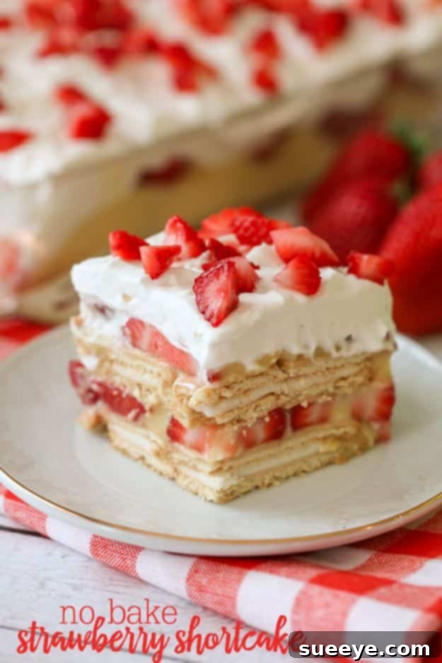 No Bake Desserts | No Bake Strawberry Shortcake - Quick Dessert Ideas and Easy Sweets You Can Make Without Baking - Healthy Cookies and Pie Classic No-Bake Strawberry Shortcake, a fresh and easy summer dessert with sweet berries and cream.