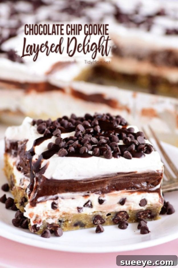 No Bake Desserts | Chocolate Chip Cookie Layered Delight - Quick Dessert Ideas and Easy Sweets You Can Make Without Baking - Healthy Cookies and Pie Decadent Chocolate Chip Cookie Layered Delight, a rich no-bake dessert with cookies, cream, and chocolate.