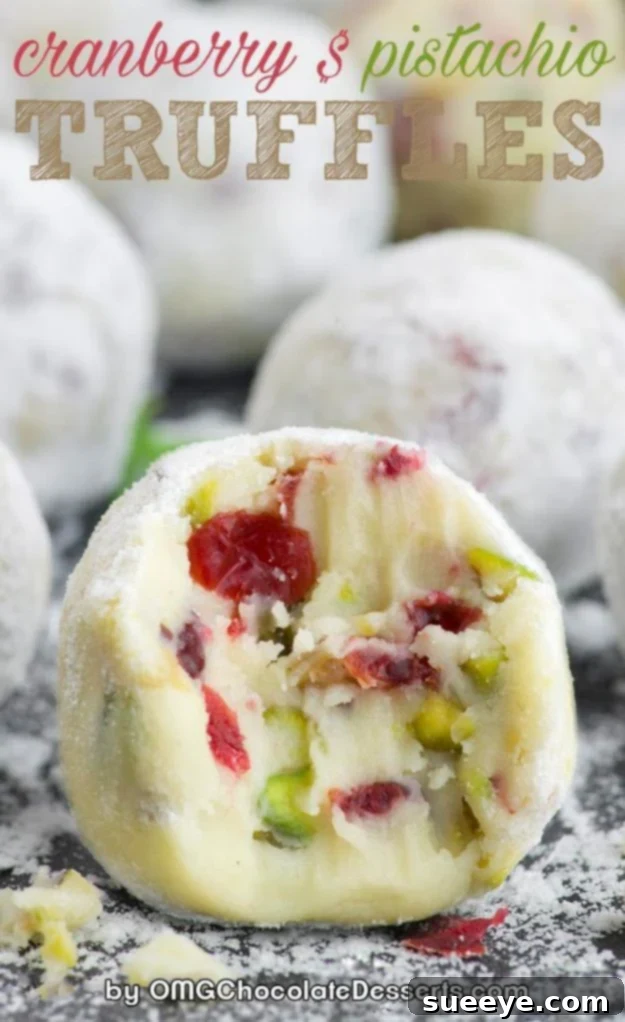 No Bake Desserts | Cranberry Pistachio White Chocolate Truffles - Quick Dessert Ideas and Easy Sweets You Can Make Without Baking - Healthy Cookies and Pie Festive Cranberry Pistachio White Chocolate Truffles, elegant and easy no-bake holiday treats.