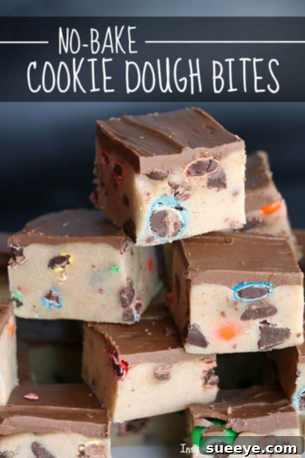 No Bake Desserts | No-Bake Cookie Dough Bites - Quick Dessert Ideas and Easy Sweets You Can Make Without Baking - Healthy Cookies and Pie Irresistible No-Bake Cookie Dough Bites, a creamy and crunchy treat covered in chocolate and peanut butter.