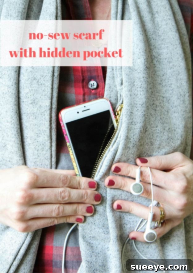 Effortless No-Sew Gifts: 42 DIY Creations 9 No Sew Gift Ideas - Quick Last Minute Holiday Gifts for Her - No-Sew Scarf With Hidden Pocket