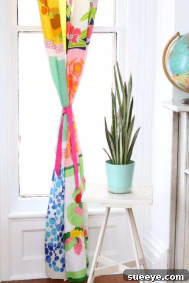 Sewing Projects for The Home - Curtains from Vintage Scarves - Free DIY Sewing Patterns, Easy Ideas and Tutorials for Curtains, Upholstery, Napkins, Pillows and Decor #homedecor #diy #sewing DIY Curtains from Vintage Scarves - Upcycled Home Decor