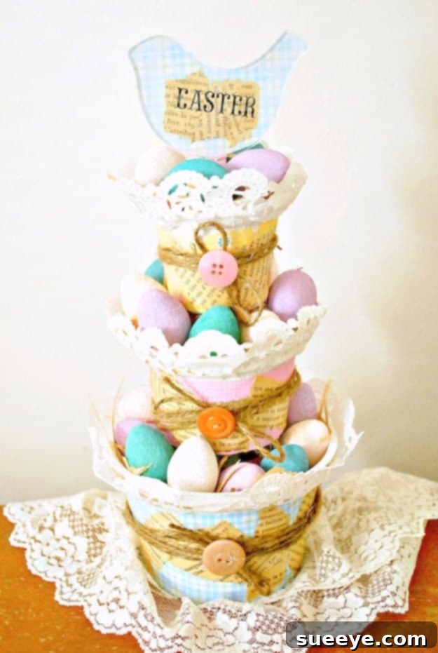 48 Creative DIY Easter Decor Projects 13 A unique Easter basket created from recycled materials, showcasing sustainable crafting.