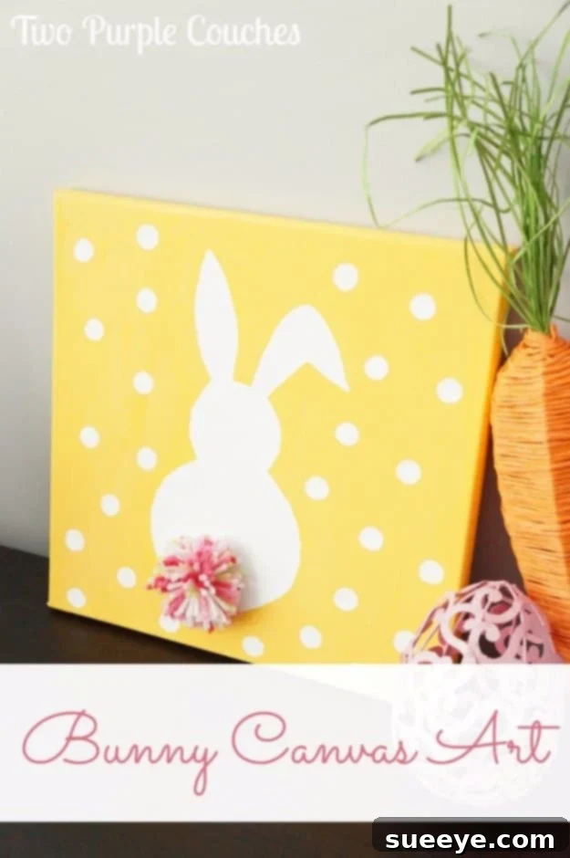 48 Creative DIY Easter Decor Projects 15 A creative Easter bunny design painted on a canvas, serving as unique holiday wall art.