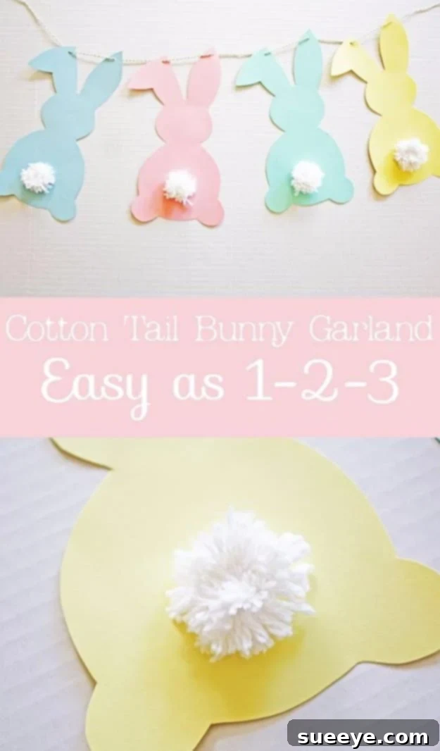 48 Creative DIY Easter Decor Projects 16 A charming DIY garland featuring bunny cutouts with fluffy cotton tails.