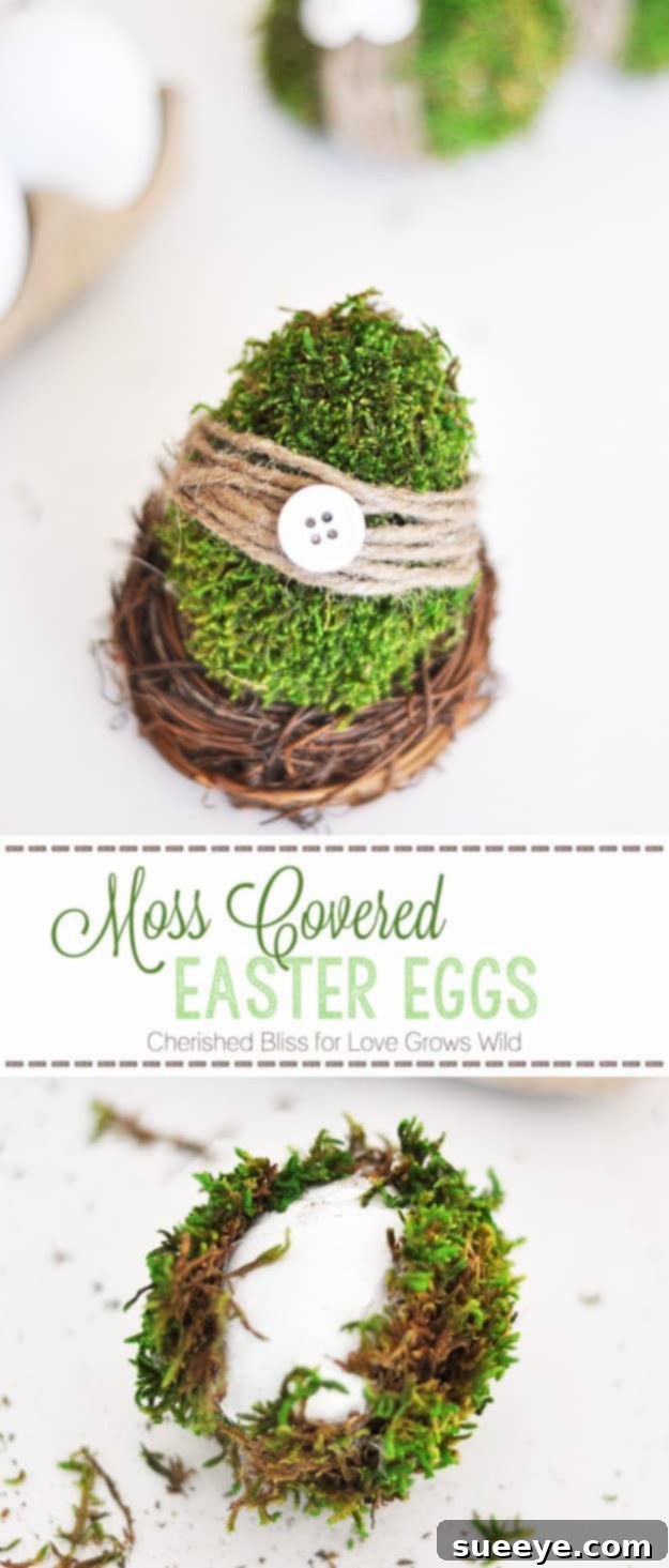 48 Creative DIY Easter Decor Projects 23 Easter eggs covered in natural green moss, adding a rustic and organic touch to decor.