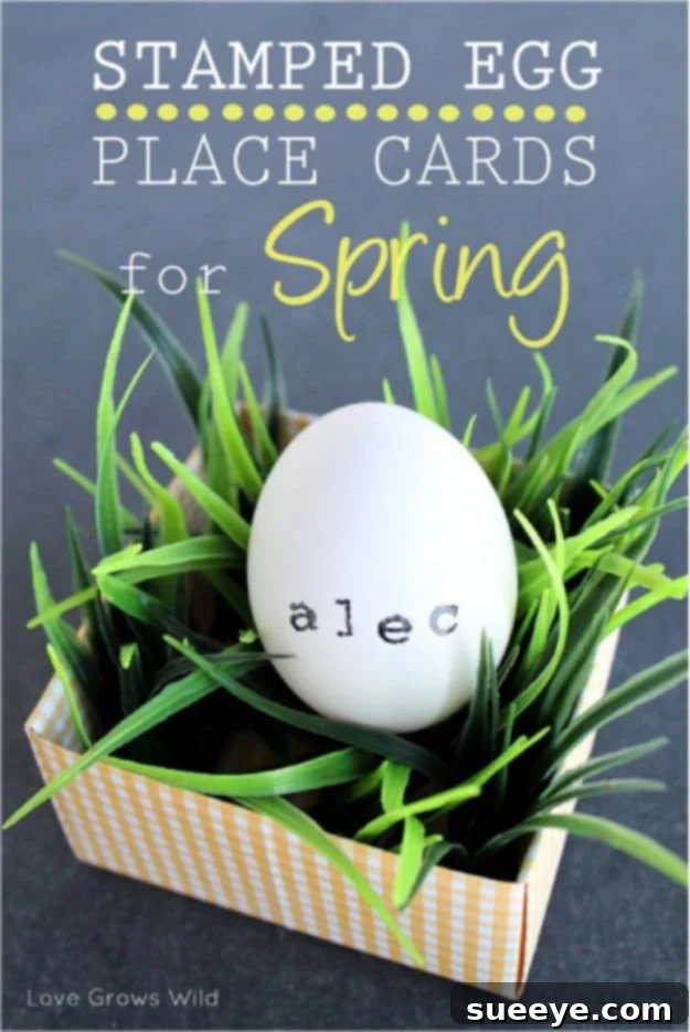 48 Creative DIY Easter Decor Projects 26 Easter eggs serving as elegant place cards with stamped names or designs for a festive table.