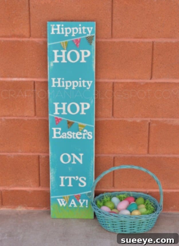 48 Creative DIY Easter Decor Projects 46 A modern Easter subway art sign featuring various holiday-themed words and phrases.
