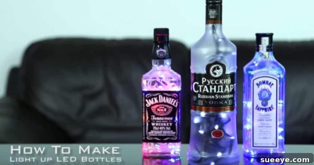Upcycled Liquor Bottle Lighting 2 DIY Liquor Bottle Lights - Jack Daniels Light Tutorial - DIY String Light Ideas