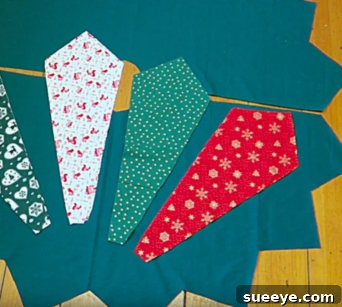 Learn to sew this dresden panel quilted Christmas Tree Skirt Dresden panels sewn together, ready for quilting into a Christmas Tree Skirt