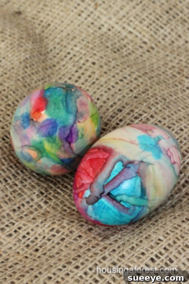 Colorful Sharpie tie-dye Easter eggs with blended designs