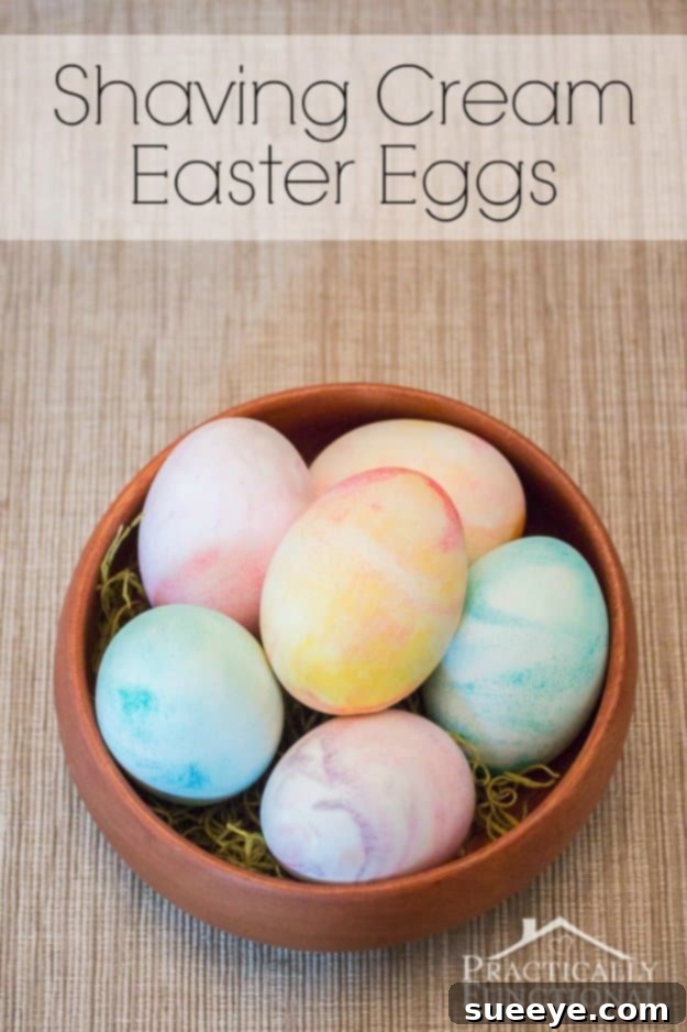 Vibrant marbled Easter eggs made using shaving cream and food coloring