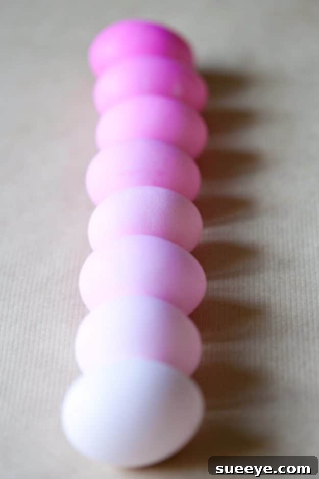 Elegant ombre Easter eggs showing a beautiful color gradient