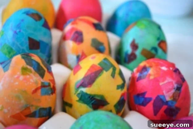 Festive Easter eggs decorated with colorful confetti