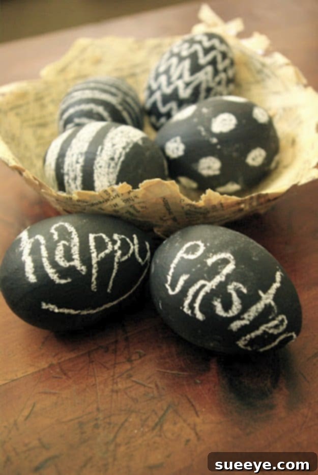 Easter eggs painted with chalkboard paint, ready for drawing with chalk
