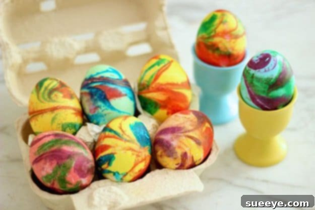 Easter eggs with beautiful, vibrant swirled patterns