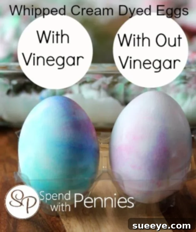 Easter eggs dyed with whipped cream, showing colorful marbled patterns