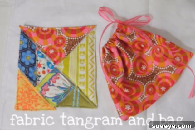 Creative Fabric Tangram Puzzle with Drawstring Bag
