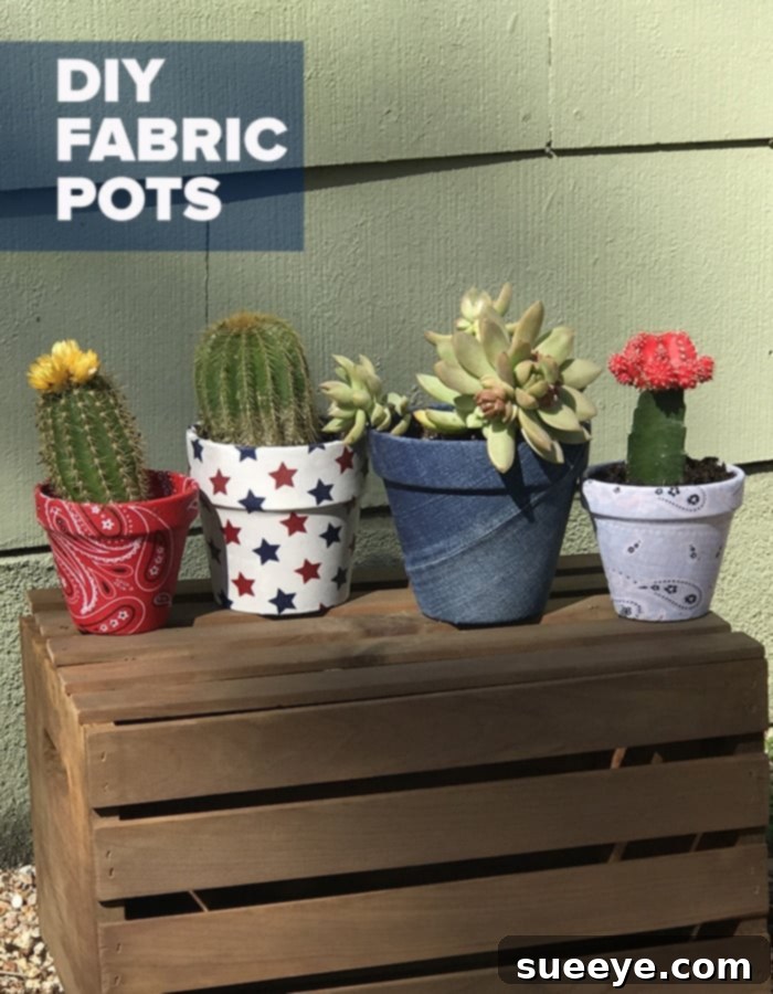 Decoupage Flower Pots with Scrap Fabric DIY Tutorial